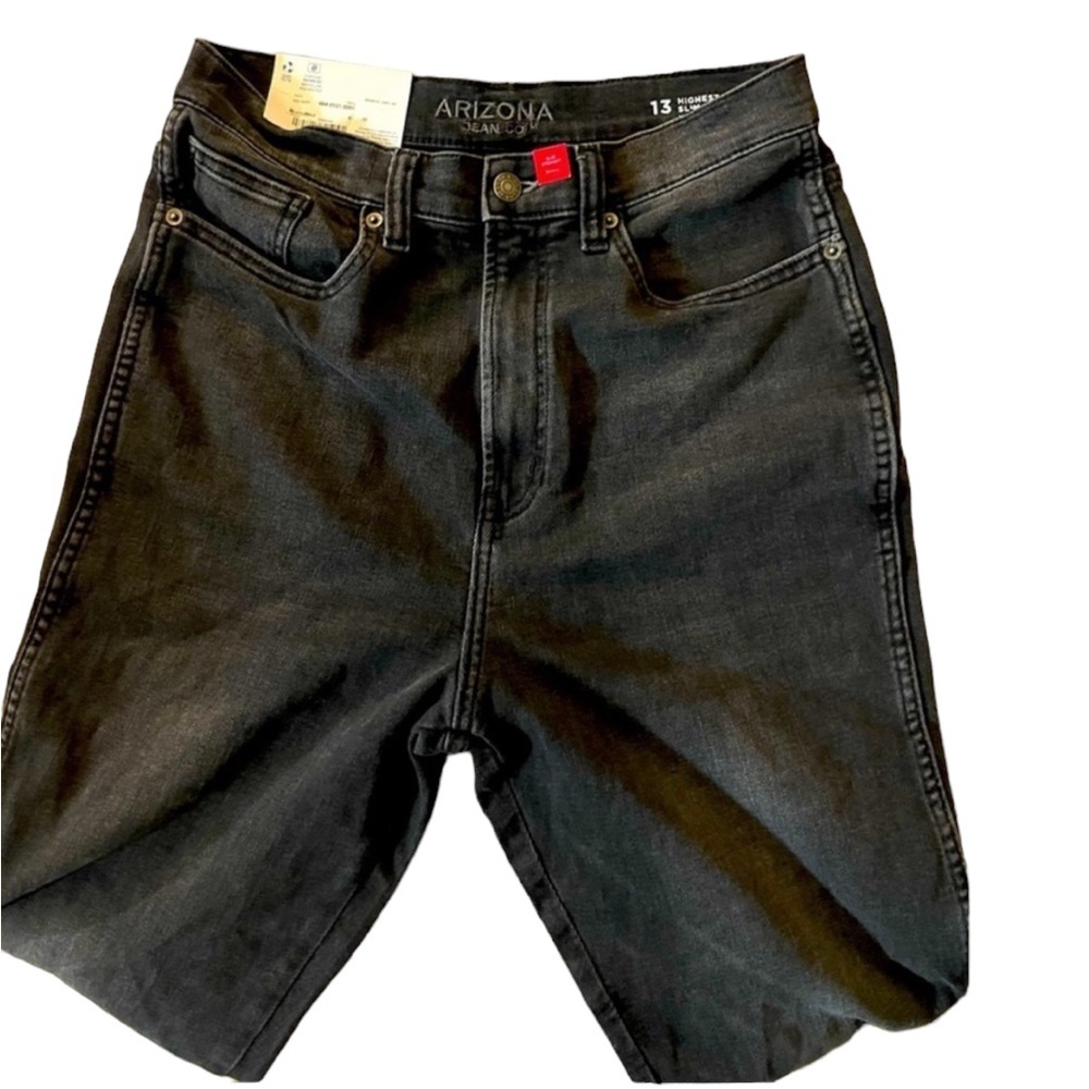 Junior’s highest rise waist slim straight jeans with distressed hem